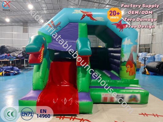 Manufacturer Small Size Dinosaur Themed Inflatable Bounce House with Slide For Kids