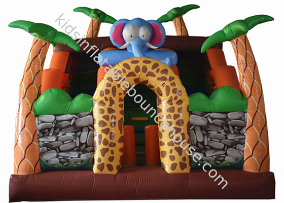 Φουσκωτό Safari Park Bouncy Slide / PVC Φουσκωτό Elephant Bouncer Πολύχρωμο